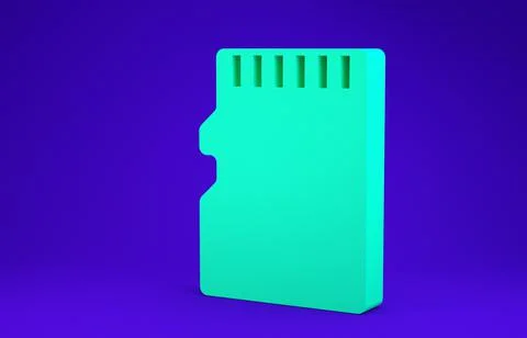 Green Micro SD memory card icon isolated on blue background. Minimalism conce Stock Illustration