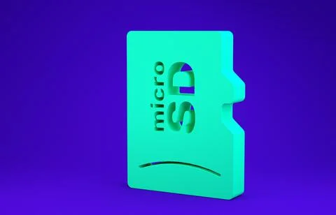 Green Micro SD memory card icon isolated on blue background. Minimalism conce Stock Illustration