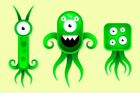 Green microbes under a microscope. Vector illustration Stock Illustration