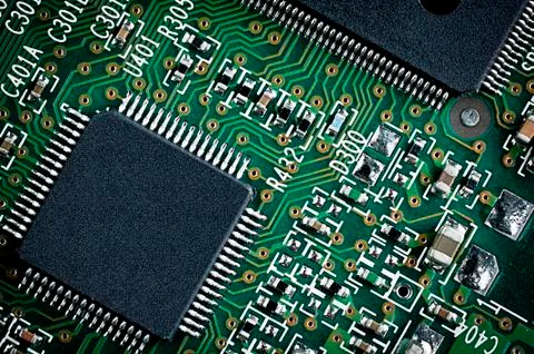 Green microchip close up. Stock Photos