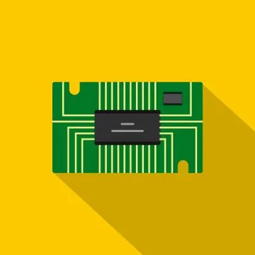 Green microchip icon, flat style Stock Illustration