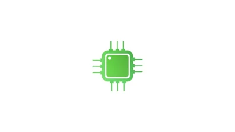 Green Microchip Icon with Pins on animation White Background processor tech.. Stock Footage 321855048