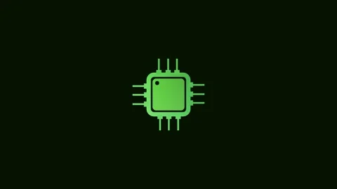 Green Microchip Icon with Pins on Dark Green animation Background processor.. Stock Footage 321855049