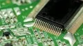 Green microcircuit chip with electronic components HD Footage