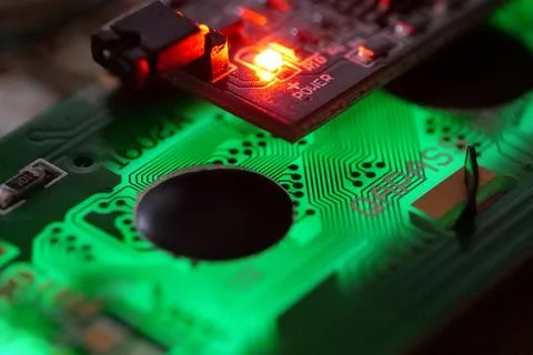 Green microcircuit with electronic components 写真素材