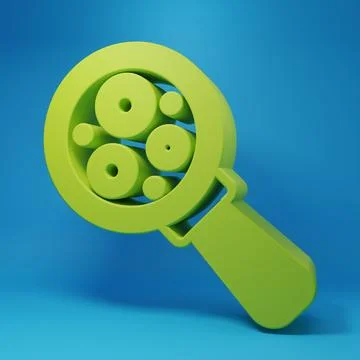 Green Microorganisms under magnifier icon isolated on blue background. Bact.. Stock Illustration