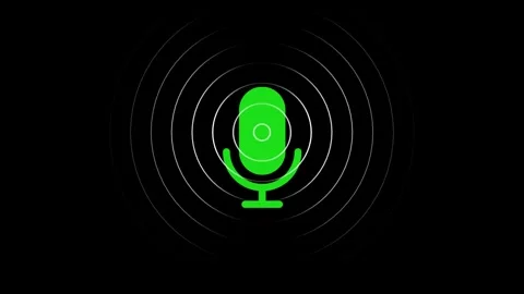 Green microphone icon animation with white pulsating radio waves on black b.. Stock Footage 336803706