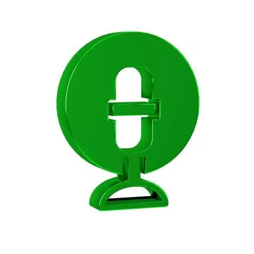 Green Microphone icon isolated on transparent background. On air radio mic mi Stock Illustration