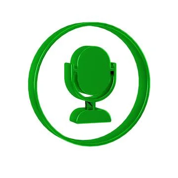 Green Microphone icon isolated on transparent background. On air radio mic .. Illustrazione stock