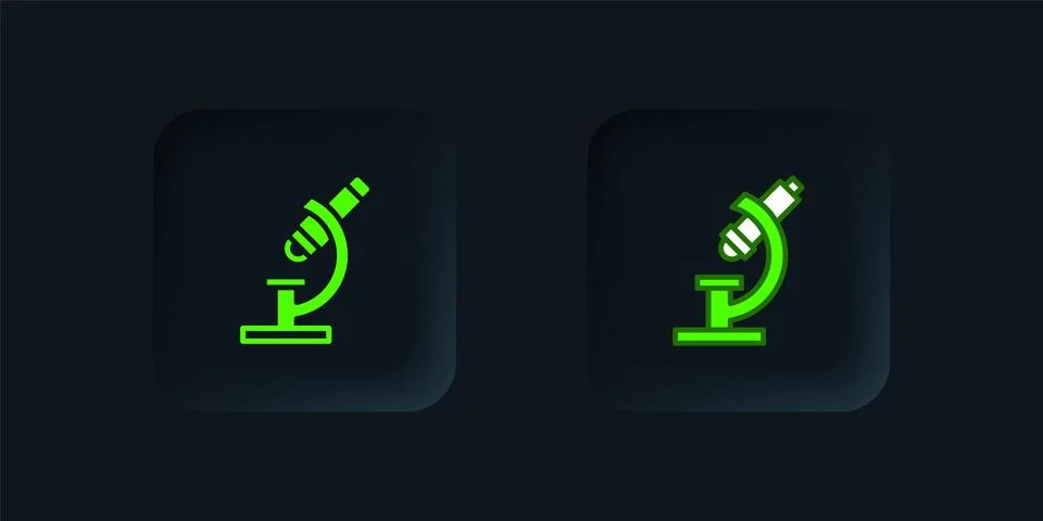 Green Microscope icon isolated on black background. Chemistry, pharmaceutic.. Stock Illustration