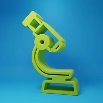 Green Microscope icon isolated on blue background. Chemistry, pharmaceutica.. Illustrazione stock