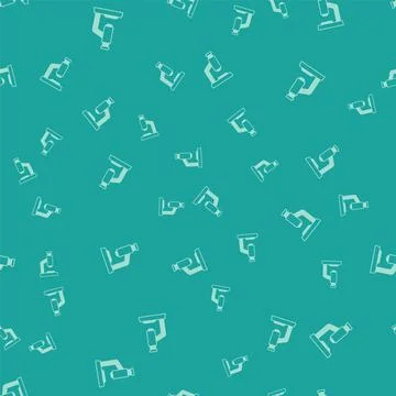 Green Microscope icon isolated seamless pattern on green background. Chemistry 库存插图
