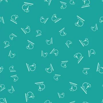 Green Microscope icon isolated seamless pattern on green background. Chemistry Stock Illustration