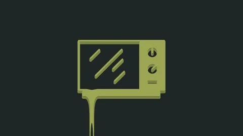 Green Microwave oven icon isolated on black background. Home appliances icon. 4K Stock Footage 235582666