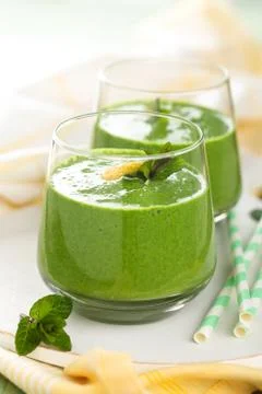 Green  milkshake with mint. Stock Photos