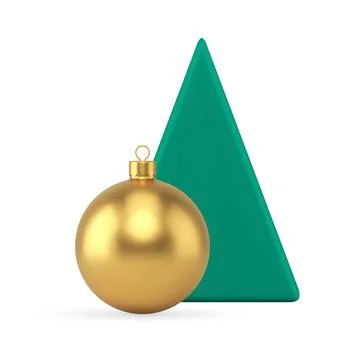 Green minimalist Christmas tree triangular pyramid premium ball toy hang re.. Illustrazione stock