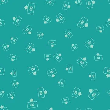 Green Mining bitcoin from mobile icon isolated seamless pattern on green Illustrazione stock