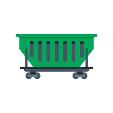 Green mining dump car carrying coal on rails side view Stock Illustration