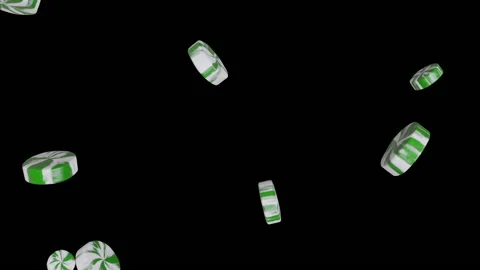 Green Mint Candy Falling Loop with Alpha Matte Stock Footage 135636883
