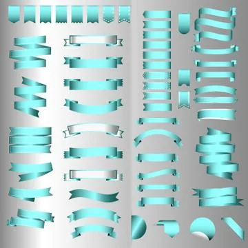 Green mint glossy ribbon vector banners and labels set Stock Illustration