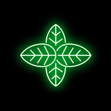 Green mint leaf line neon glow sign Stock Illustration
