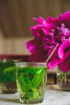 Green mint tea Stock Photos