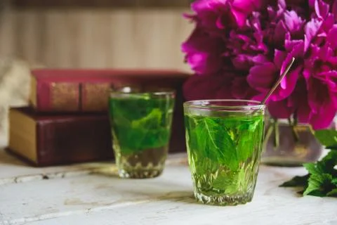 Green mint tea Stock Photos