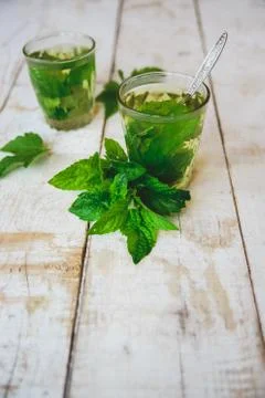 Green mint tea Stock Photos