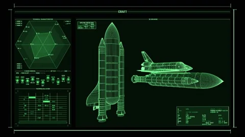 Green Mission Control Center screen with indicators and launch parameters, Video stock 140915511