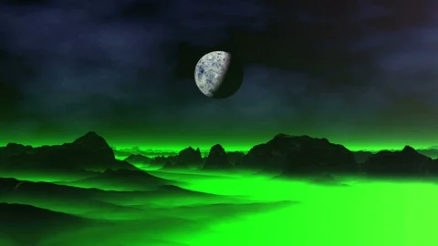 Green Mist over Alien Planet Stock Footage 98095843