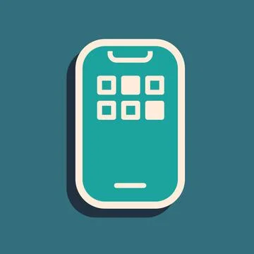 Green Mobile Apps icon isolated on green background. Smartphone with screen Stock Illustration