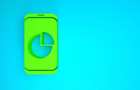 Green Mobile phone with graph chart icon isolated on blue background. Report  Stock Illustration