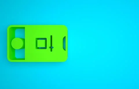 Green Mobile phone with record frame camera icon isolated on blue background Illustrazione stock