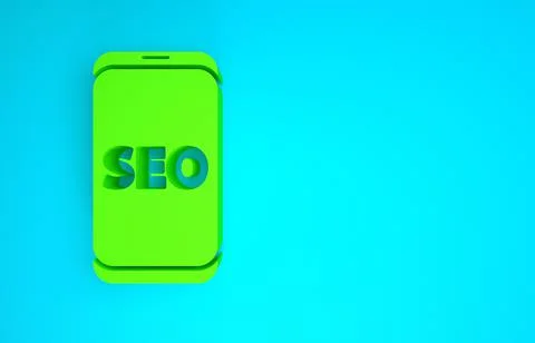 Green Mobile phone SEO optimization concept icon isolated on blue background. Stock Illustration