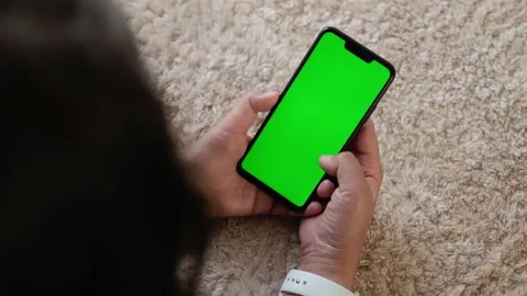 Green Mock-up Screen Chroma Key, Moch-up Screen on Mobile Phone. Scrolling Stock Footage 194692686