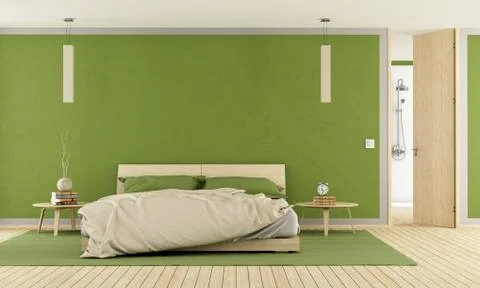 Green modern bedroom Stock Illustration