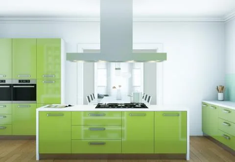 Green modern kitchen interior design illustration Stock Illustration