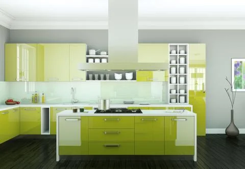 Green modern kitchen interior design illustration Stock Illustration