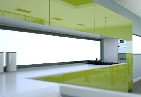 Green modern kitchen in a loft with a beautiful design Stock Illustration
