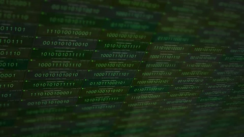 Green modern software application binary code processing commands ALT Video stock 92188329
