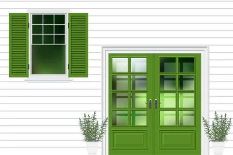 Green modren front door with window, facade house entrance Stock Illustration