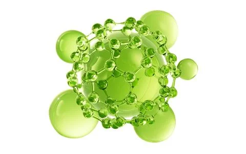 Green molecule and soft bubbles background, 3d rendering. Stock Photos