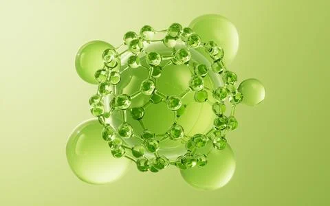 Green molecule and soft bubbles background, 3d rendering. Stock Photos