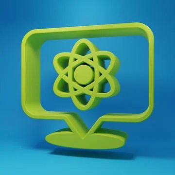Green Molecule icon isolated on blue background. Structure of molecules in .. Stock Illustration