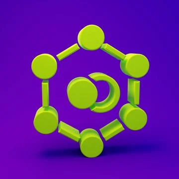 Green Molecule icon isolated on purple-blue background. Structure of molecu.. Stock Illustration