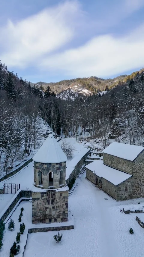 The Green Monastery in the Borjomi mountain gorge. Georgia. Stock Footage 332917549
