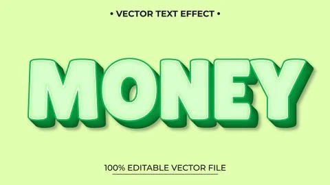 Green Money Text Effect with Editable Vector File on Light Green Background Stock Illustration