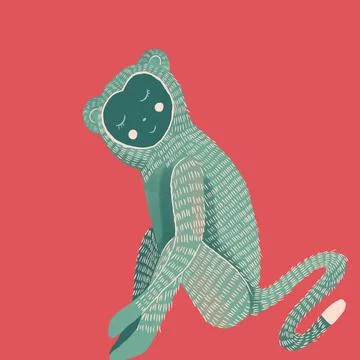 Green monkey on a red background Stock Illustration