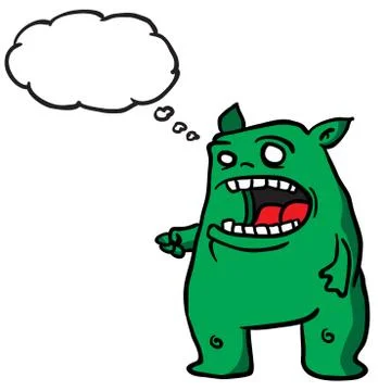 Green monster 1 with thought bubble Stock Illustration