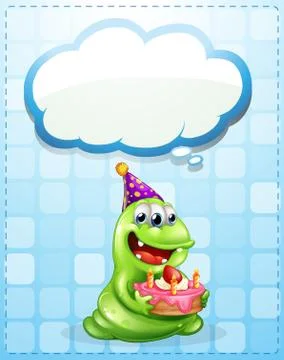 A green monster with a cake thinking Illustrazione stock